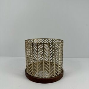 Bath & Body Works Gold Metal Chevron Candle Holder with Wood Base